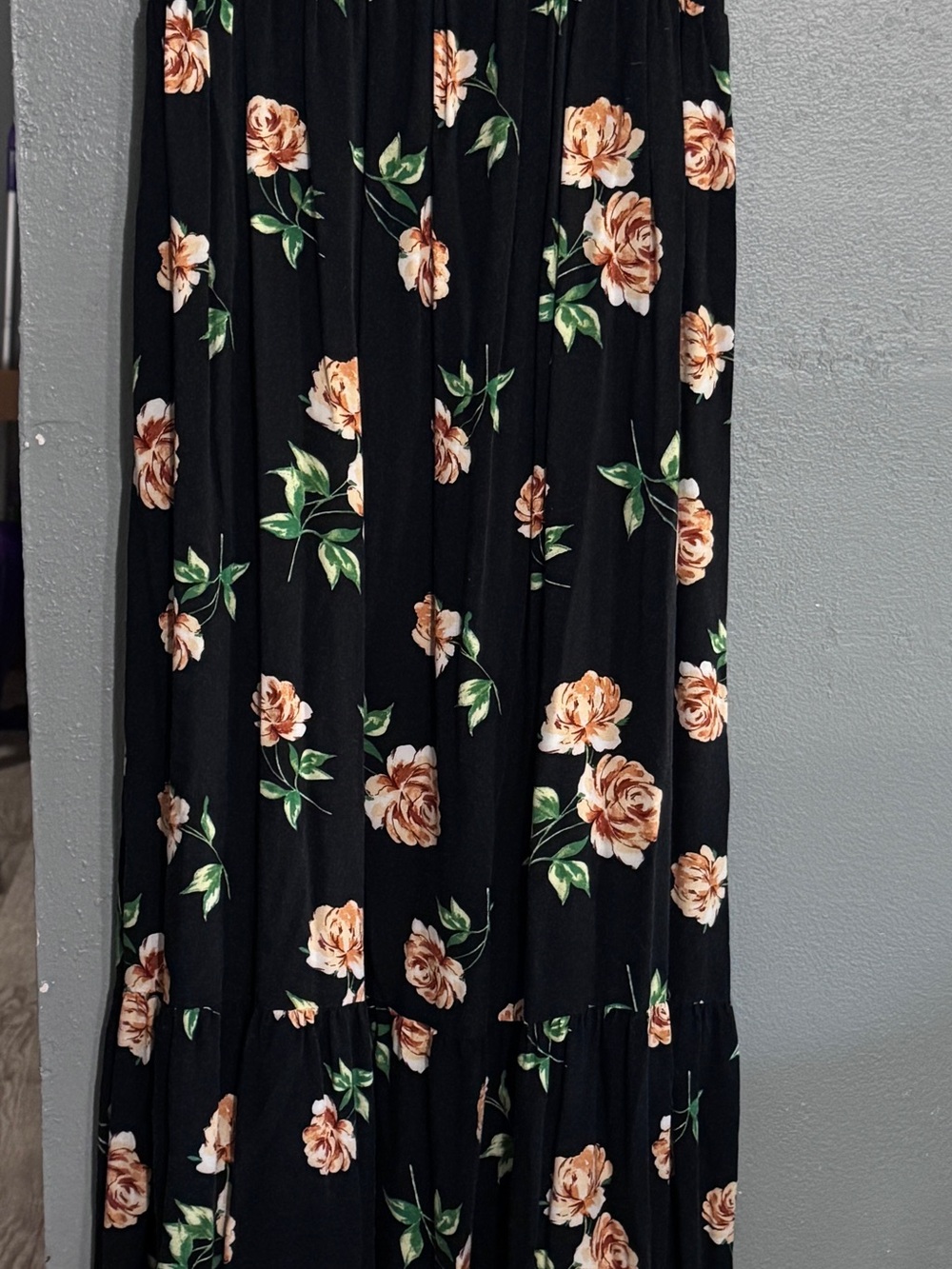 Old Navy Black Maxi dress with Peach Floral Print